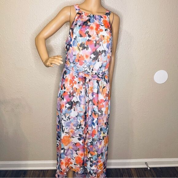 Ignite Evenings Halter Neck Floral High Low Maxi Dress Pink Purple Orange 16 - Picture 2 of 14